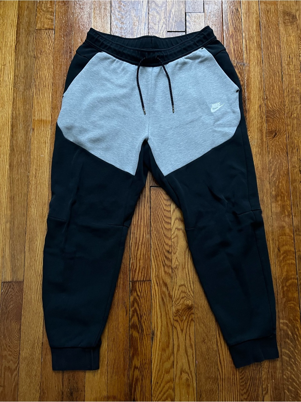 Nike Men’s Jogger Pants L Black/Gray Colorblock Fleece Drawstring Zip Pocket